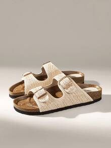 Solecia 女士时尚平底凉鞋，夏季沙滩度假户外拖鞋 - 杏色 - 查看 2