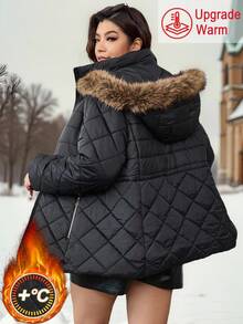 SHEIN Clasi Plus Size Minimalist Quilted 2 In 1 Hooded Padded Coat With Fur Collar Women Puffer Jacket Women Winter Coat Women Quilted Jacket Faux Fur Hooded Jacket Women Outerwear Multifunctional Warm Jacket Old Money Style High Collar Winter Jacket With Fur Collar Winter Clothes Fall Clothes For Women 2025 Autumn And Winter New Style Comfortable And Warm Halloween Costumes Christmas New Year With Pocket With Detachable Fur Collar With Fur Collar