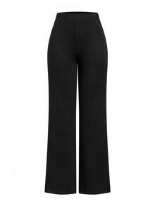 Amorya Women's Elegant High-Waisted Black Thermal-Lined Pants, Suitable For Daily Wear And Multiple Occasions, Autumn - Black - View 10