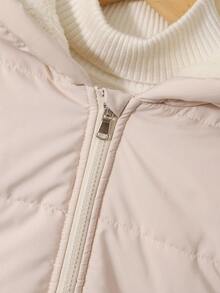 SHEIN 1pc Tween Girl Mid-Length Long Sleeve Padded Coat, Plush Lining, Comfortable And Warm, Solid Color Outerwear - Apricot - View 7