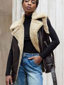 Aveloria Modichic New Fashionable Versatile Women Casual Loose Faux Fur Vest Jacket - Brown - View 1