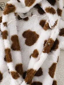 女婴咖啡棕色心形羊毛长袖连脚连体睡衣套装 - 咖啡棕 - 查看 4