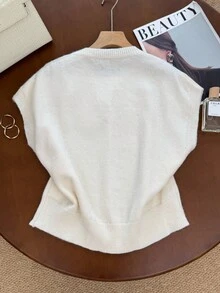 SHEIN Frenchy Áo len 3D họa tiết hoa lưới đính sequin dành cho nữ - Màu be - Xem 2