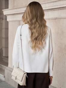 Solivie 秋季女士白色系带领打底衬衫，百搭休闲优雅基础款，适合女士感恩节穿着，白色上衣休闲春夏办公着装：优雅正式通勤；教师着装。百搭休闲衬衫，宽松优雅女士上衣 - 白色 - 查看 3