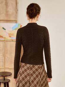 Florisole Casual Versatile Solid Color Slim Fit Sweater - Coffee Brown - View 2
