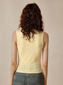 Chiquease Women's Contrast Lace Embroidered Fitted Camisole - Pale Yellow - View 2