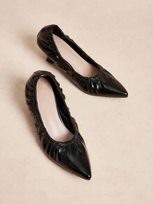 Rosivie Women's Pointed Toe Pleated Fashion Daily Commute High Heel Pumps - Black - View 3