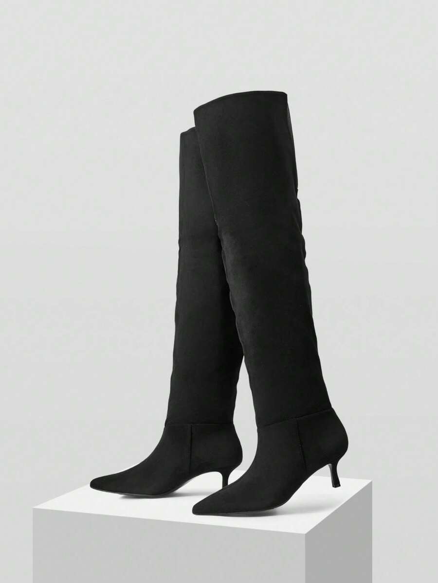 Mnmlis Stivali alti sopra il ginocchio con punta affusolata e tacco alto  nero, alla moda per l'autunno/inverno