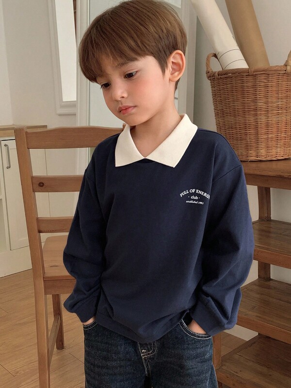 DAZY Camiseta ajustada casual con estampado de letras para niños, estilo japonés/naturaleza, otoño