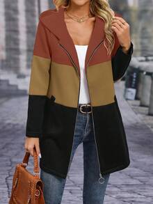 EMERY ROSE Áo khoác trùm đầu thường ngày cổ khóa kéo màu tương phản mùa thu dành cho nữ - Nhiều màu - Xem 1