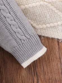 SHEIN 婴儿毛衣，新生儿男女款高领长袖针织连脚连体衣，秋冬舒适，优雅时尚，适合居家、日常穿着和旅行 - 灰色 - 查看 3