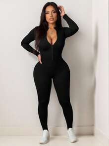 INAWLY 女士夏季長袖彈性全身緊身衣