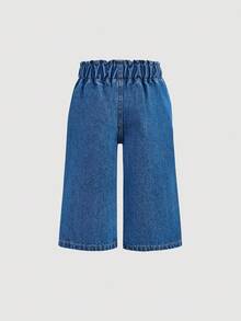 SHEIN Baby Girl Casual Versatile Washed Wide Leg Jeans - Medium Wash - View 2