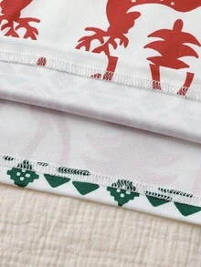 SHEIN 1 套圣诞快乐少女紧身睡衣，长袖勃艮第上衣，带有驯鹿、绿色和红色雪花、红色和白色几何印花，配套裤子，柔软弹力针织面料，可机洗，穿着舒适，家庭配套服装（4 套单独出售） - 彩色 - 查看 6