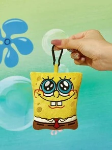 SpongeBob SquarePants | SHEIN 1pc Plush Cartoon Embroidered Bag Charm, Cute Expression, Can Be Hung On Bags, Backpacks - Yellow - View 2
