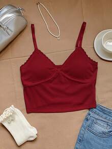 Comfortcana Kamisol Wanita Slim Fit dengan Renda Kontras Warna Polos - Merah - View 7