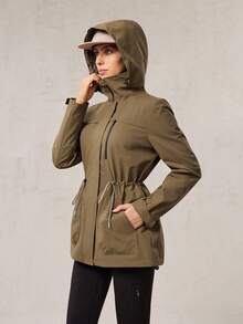 OutZeal 女式无 PFC 防水防风抽绳腰袋连帽户外外套徒步露营秋冬 - 棕色 - 查看 10