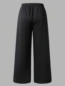 SHEIN Mirajuku 1 件青少年休闲抽绳运动设计运动裤，适合日常通勤、春秋季 - 黑色 - 查看 2