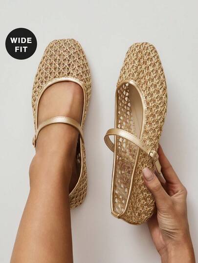 Solezae Women's Wide-Fit Casual  Woven PU Square Toe  Comfortable Mary Jane Ballet Flat For Christmas Valentine's Day