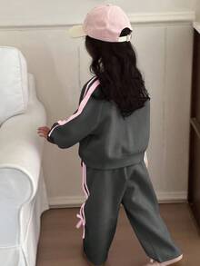 Dazy Kids 2pcs/Set Young Girl Round Neck Knit Sweatshirt Set For Fall - Dark Grey - View 5