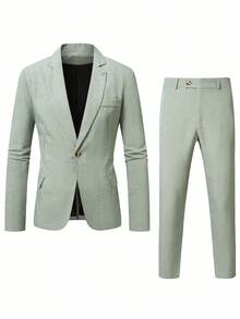 Calvornis 男士休闲商务两件套西装，纯色西装套装夹克和裤子，简约时尚休闲日常穿着婚礼西装舞会西装男士，适合情人节周年纪念日等场合，是送给男朋友或丈夫的绝佳礼物。