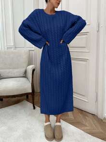 EURMUSE Abito maxi in maglia a trecce per donna - Blu Navy - Visualizzare 8