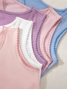 5pcs/Pack Girl's Underwear, Multi-Pack, Preteen Girls' Stylish Collar Thin Comfortable Knitted Undershirts Backto SchoolFashion Fall Winter