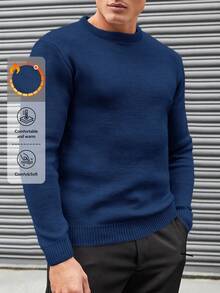 RueChic Men's Solid Basic Round Neck Sweater - Blue - View 1