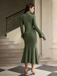 ZEYLAH Women Sweater Co-Ords Fall /Winter Clothes - Army Green - View 4