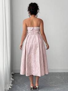 Elenzga 大码优雅浪漫法式高端礼服，收腰，合身紧身胸衣，喇叭裙 - 粉色 - 查看 2