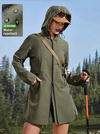 In My Nature 女式前拉链长袖口袋简约连帽户外夹克徒步旅行女装