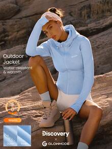 GLOWMODE Kurtka polarowa X Discovery Winter Rush Wodoodporna, wiatroodporna, długość do bioder, otwory na kciuki, kieszenie na zamek, regulowany kaptur, kurtka turystyczna, trening, outdoor, jesień, zima, codzienna, codzienna