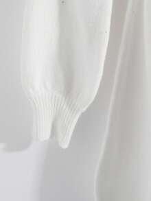 GlowEve 女式优雅花卉印花领长袖针织连衣裙，秋冬 - 白色 - 查看 6