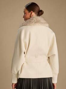 Enchnt Women's Elegant Cream White Fur Collar Woolen Jacket, Autumn Fashion Office Long Sleeves Coat For Date&Daily Commuting&Wedding Guest&Party - Apricot - View 8