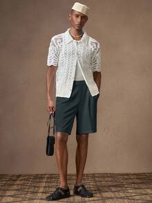 AKNOTIC Men's White Woven Casual Elastic Waist Straight Leg Shorts, Suitable For Summer, Vacation, Daily Wear, Party, Couple Matching, Father's Day Gift