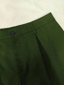 SHEIN PETITE Plus Size Pleated Detail Versatile Office Pants - Army Green - View 4