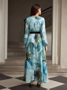 ZEYLAH Women's Elegant Floral Print Dress - Blue - View 3