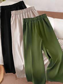 EMERY ROSE 3pcs/Set Plus Size Women's Long Waist Cinching Pants, Suitable For Leisure, Outings, Home, And Commuting - Multicolor - View 2