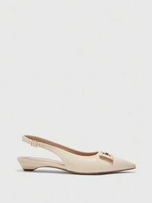 CUCCOO BIZCHIC Giày bệt đế thấp mũi nhọn khóa vuông cho nữ, giày lười hở lưng thoải mái, dễ mang, phù hợp để đi làm và mặc hàng ngày, màu mơ - Màu be - Xem 7