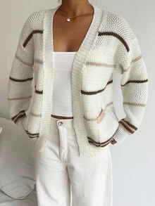 Flirla Áo khoác cardigan họa tiết sọc thường ngày dành cho nữ, Thu/Đông - Nhiều màu - Xem 3
