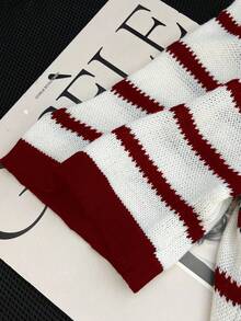 GlowEve CURVE Plus Size Colorblock Striped Casual Knit Top - Burgundy - View 6