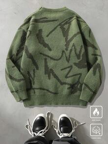 Manfinity Hypemode Sweater Kasual Pria dengan Motif Blok Warna, Musim Gugur/Musim Dingin, Atasan Lengan Panjang - Hijau - View 2
