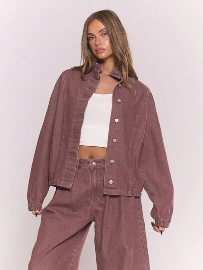 MUSERA Chaqueta vaquera oversize con cuello alto lavada, estilo de calle cool girl Y2K, casual de uso diario, cálida y cómoda para el invierno