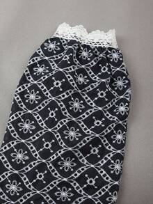 Franclia Plus Size Embroidered Floral Woven Open Front Shirt, Autumn/Winter - Navy Blue - View 4