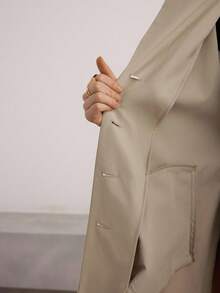 Heiryn Women's Solid Color Ruffle Trim Single-Breasted Long Casual Trench Coat, Autumn