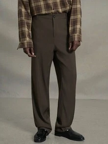PAVTROS Hombres Pantalones de traje con diseño de botón con bolsillo oblicuo - Café integral - Ver 1