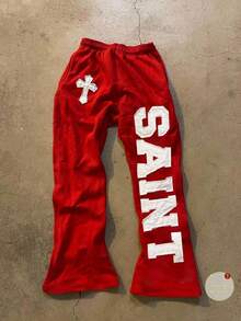 INAWLY Women's Elastic Waist Cross & Letter Applique Casual Pants, Fashion & Versatile - Grey - View 1