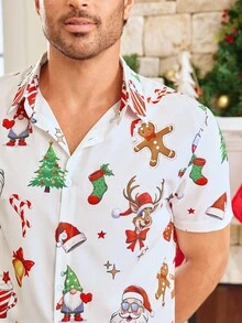 HIMLAND Men's 3D Digital Placement Santa Claus Print Casual Short Sleeve Polo Shirt Matching Pajama Couple Hawaiian For Couples Couple Set Hawaii Couple Matching Couple Matching Shirt, For Christmas