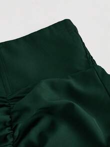 SHEIN MOD Rok Hijau Tua Berpinggang Tinggi Ukuran Besar, Gaun Formal Elegan Musim Gugur dengan Hem Asimetris, Bagian Depan Berlipit, Hem Berumbai yang Dapat Diatur, Desain Bolak-balik, Gaun Retro Vintage - Dark Green - View 5