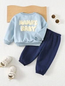 Cozy Pixies 2 pezzi/Set Tuta in maglia con fodera in pile per bimbo/bimba piccolo, maglione con grafica a lettere e pantaloni jogger in vita elastica, comoda per uso quotidiano, adatta per autunno/inverno, interno, esterno, sci, ritorno a scuola, quotidiano, sport, gioco, festa, festival, Ognissanti, Natale, Capodanno